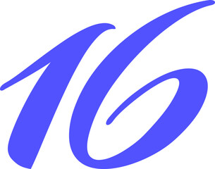 Blue Handwrite Number 16 Type Vector Illustration