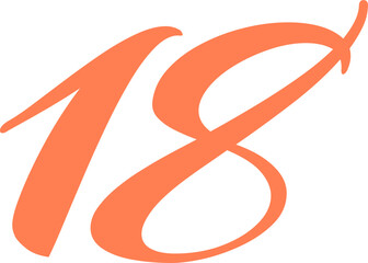 Orange Handwrite Number 18 Type Vector Illustration