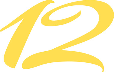 Yellow Handwrite Number 12 Type Vector Illustration