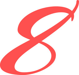 Red Handwrite Number 8 Type Vector Illustration