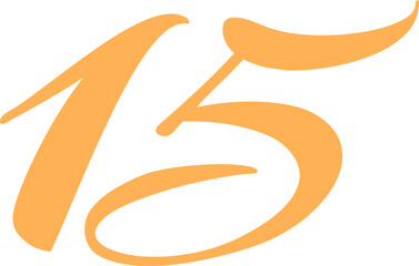 Orange Handwrite Number 15 Type Vector Illustration