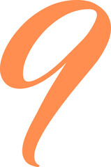 Orange Handwrite Number 9 Type Vector Illustration
