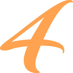 Orange Handwrite Number 4 Type Vector Illustration