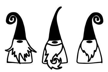 Obraz premium Black and White Hand-Drawn Gnomes Illustration with Swirled Hats and Beards