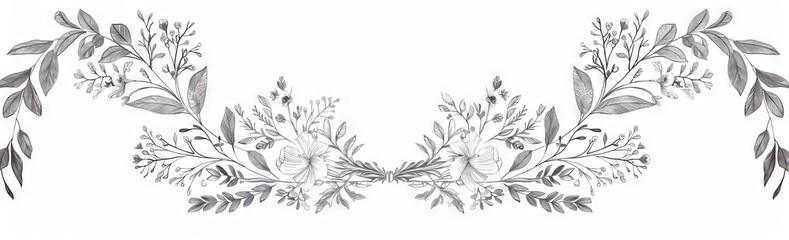 Set of hand drawn floral borders, line art vector illustration. Wreath and garland decoration elements collection. Simple decorative linear frame design. white background. Simple outlined drawing in t