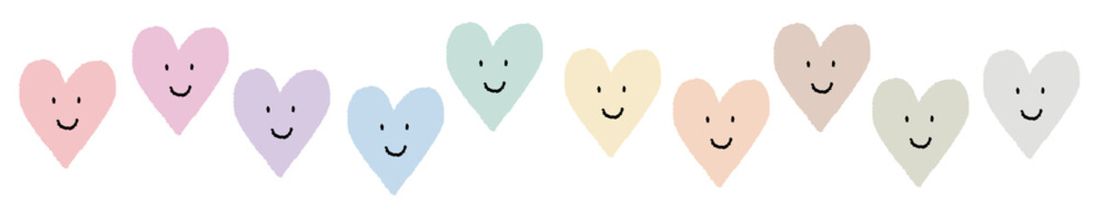 手描きの顔入りハートイラストセット_10色ベタ
