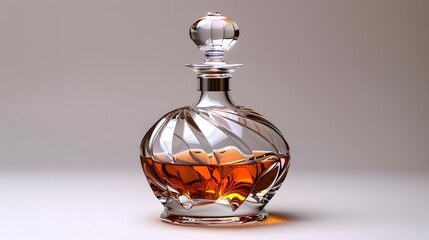 22. A minimalist image with a white background featuring a single crystal decanter, positioned in the center