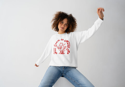 Mockup Of Woman Wearing Customizable Sweatshirt, Arms Out