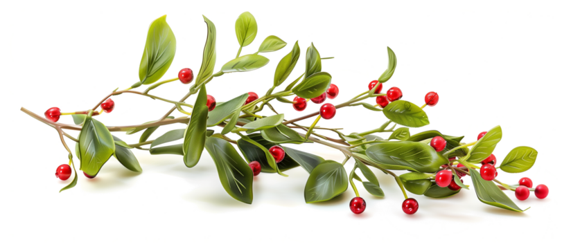 Elegant branch of green leaves and bright red berries, ideal for seasonal chritsmas decorations or botanical study isolated on white or transparent blank background - Powered by Adobe