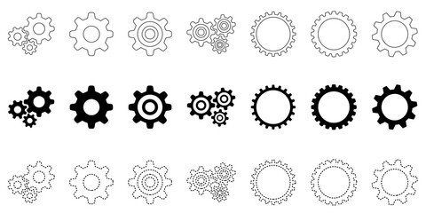 BLACK color Gear wheel icon set. Simple Gear wheel collection. Cogwheel. Gear icons. Vector  setting icon set. Cog wheel icon. wheel icons