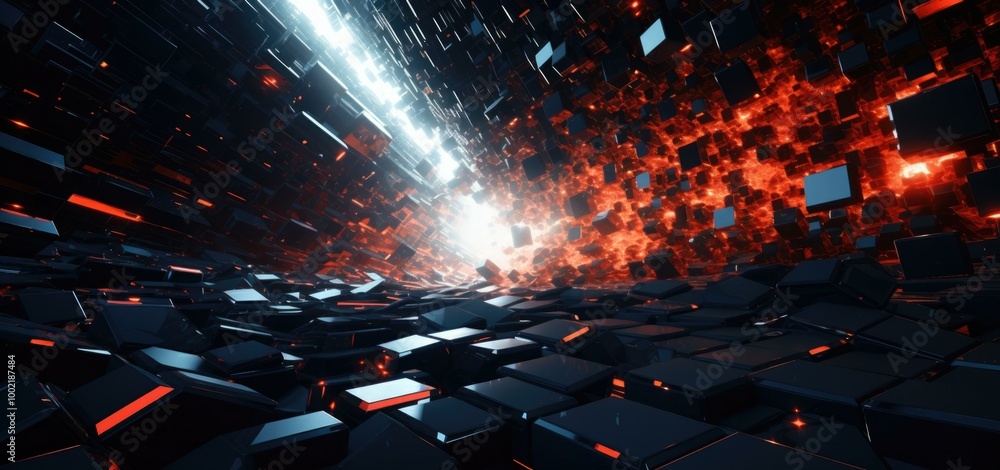 Poster abstract 3d rendering of a futuristic, glowing structure. ai.