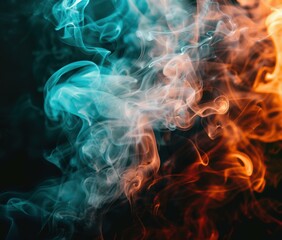 Abstract smoke art with blue and orange hues. AI.