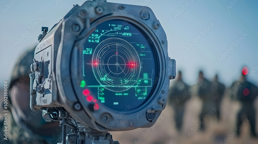 Aufkleber Closeup view of a high powered military radar system used for detecting and tracking enemy ground vehicles during combat The advanced technology provides critical intelligence and surveillance