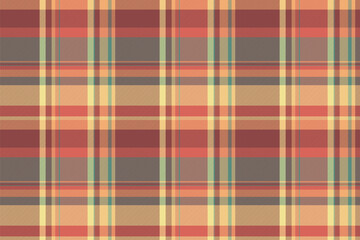 Poncho pattern background fabric, soft textile vector texture. Relax tartan seamless plaid check in red and teal colors.