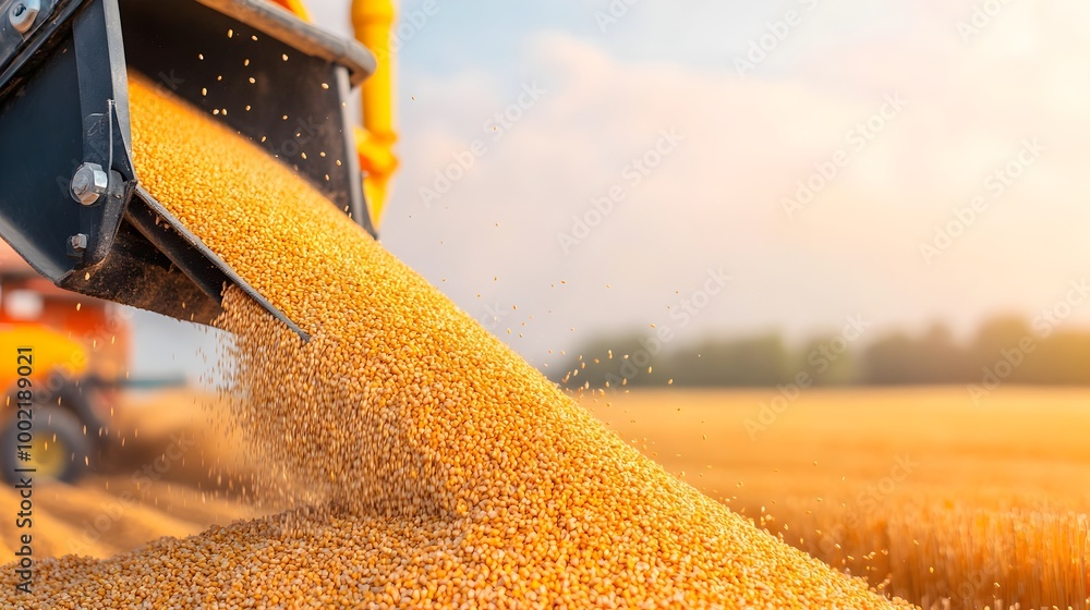 Aufkleber closeup view of the spinning blades of a grain auger machinery unloading and transporting harvested 