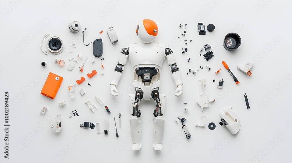 Leinwandbilder conceptual still life shot of a broken action figure with missing limbs and scattered parts isolated