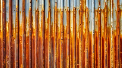 Obraz premium Rusty galvanized fence texture offers a seamless background perfect for industrial design projects, showcasing unique