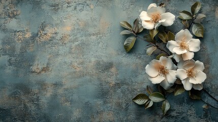 Elegant Floral Arrangement with Leaves on Textural Background - Perfect for Interior Photo Wallpaper, Featuring a Modern and Artistic Design for Home and Office Decor