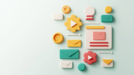 Email marketing dashboard, automation flow chart, 3D illustration