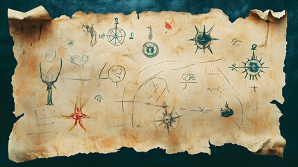 Detailed antique style map of the enigmatic Bermuda Triangle featuring fantastical sea creatures mysterious symbols and a vintage nautical aesthetic  This evokes a sense of the supernatural