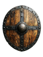 Naklejka premium medieval wooden shield side view, on isolated transparent background 
