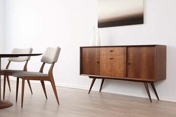 MidCentury Modern Dining Room with Wooden Table and Chairs