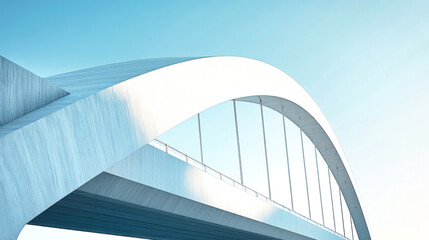 Fototapeta premium Modern curved arch bridge spanning a highway with sleek steel and concrete elements under a clear blue sky in a contemporary architectural style