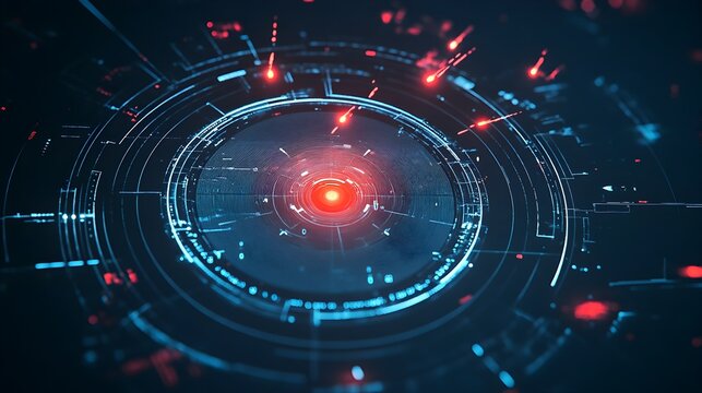 Detailed Close up View of a Military Radar Display Showing the Tracking and Monitoring of Multiple Fast Moving Aerial Targets for National Security and Defense Purposes