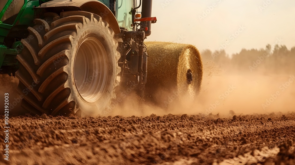 Poster detailed close up view of a tractor s power take off pto shaft connecting to the intake of a baler m