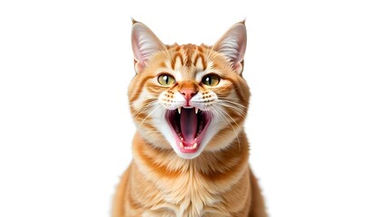 Angry and surprised cat isolated on transparent png background with a funny and excited expression.
