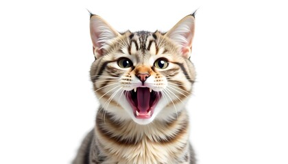 Obraz premium Angry and surprised cat isolated on transparent png background with a funny and excited expression.