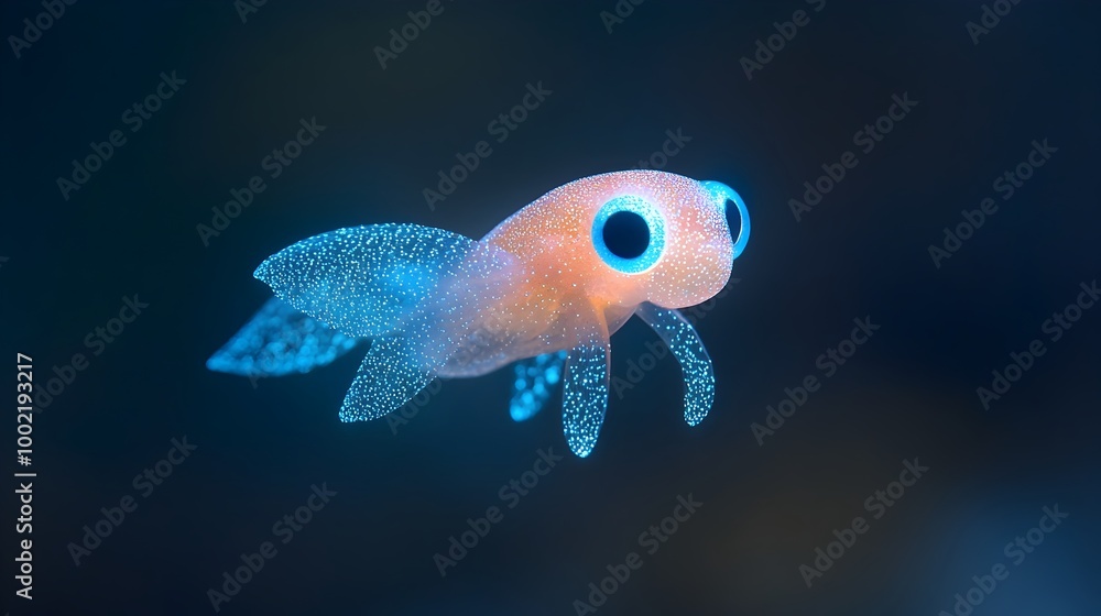 Poster Detailed view of a glowing firefly squid with its stunning bioluminescent light patterns that illuminate the deep ocean environment