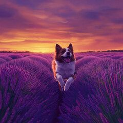 Dog and lavender field