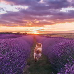 Dog and lavender field