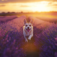 Dog and lavender field