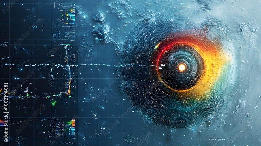 Aufkleber Detailed Weather Radar Display Showing Vibrant Storm Patterns and Comprehensive Meteorological Data for Climate Monitoring and Forecasting