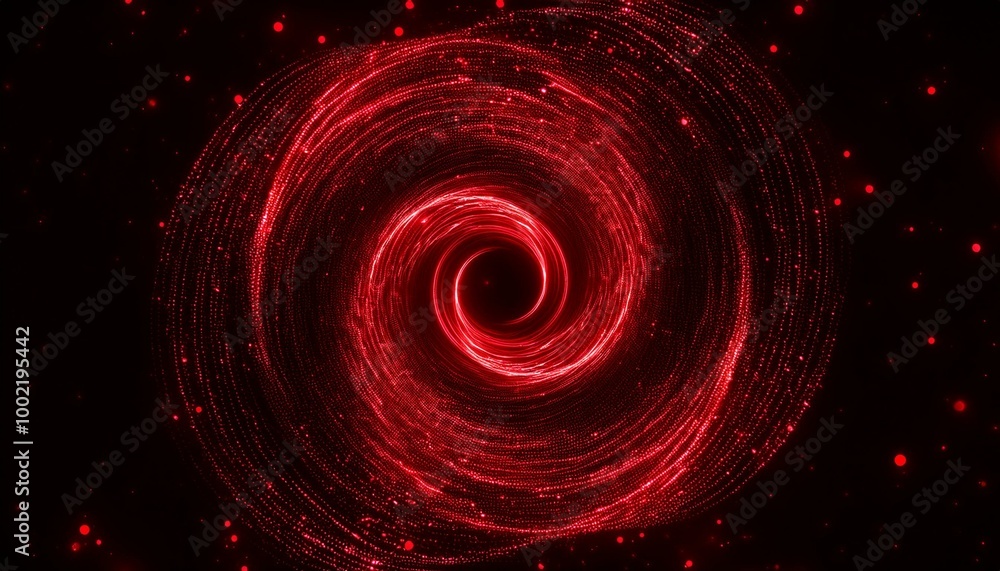 Poster swirling red abstract particles futuristic visual effect overlay isolated on black background