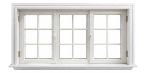 This isolated white wood window frame on a clean white background serves as a perfect visual for home