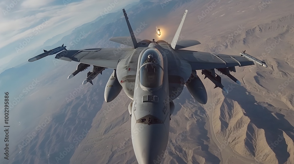 Poster Dramatic image capturing the pursuit of a missile homing in on a high speed fighter jet during an intense aerial combat maneuver  The zooms in to showcase the dynamic chase mid flight