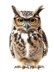 Obraz premium Wise owl in eyeglasses isolated on white background.