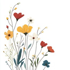 Fototapeta premium Blank card with flowers. Abstract organic flowers isolated on white background.