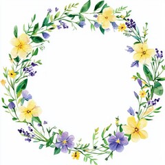 Fototapeta premium Watercolor floral circle frame isolated on white background.