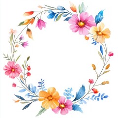 Fototapeta premium Watercolor floral circle frame isolated on white background.