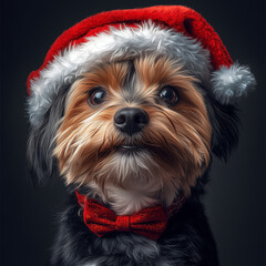 Holiday Dog with Red Santa Cap