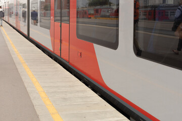 view of  railway station highway train waiting for departure, railway platform