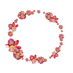 Wreath Frame. Watercolor Branch Rosehip Flowers, Leaves. Sketch Illustration. Isolated on White Background. for Cosmetic Products, Packaging, Postcards, Invitations, Flyers, Cosmetics, Gift Packages