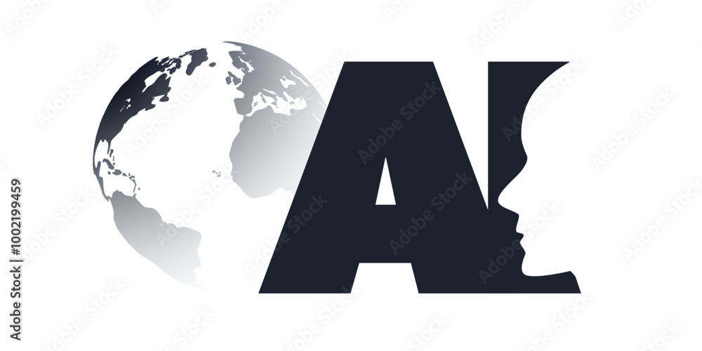 Poster black and white machine learning, artificial intelligence, cloud computing and global networks conce