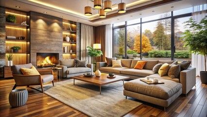 Warm hues and plush furnishings transform this modern living space into a cozy retreat, inviting relaxation and