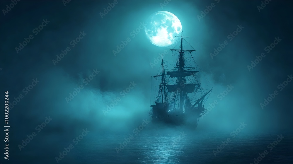 Aufkleber ghostly silhouette of a ship emerging from the swirling mist in the mysterious bermuda triangle unde