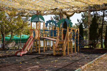 Recreation area in autumn, outdoor cinema, park for recreation, outdoor entertainment, cozy park